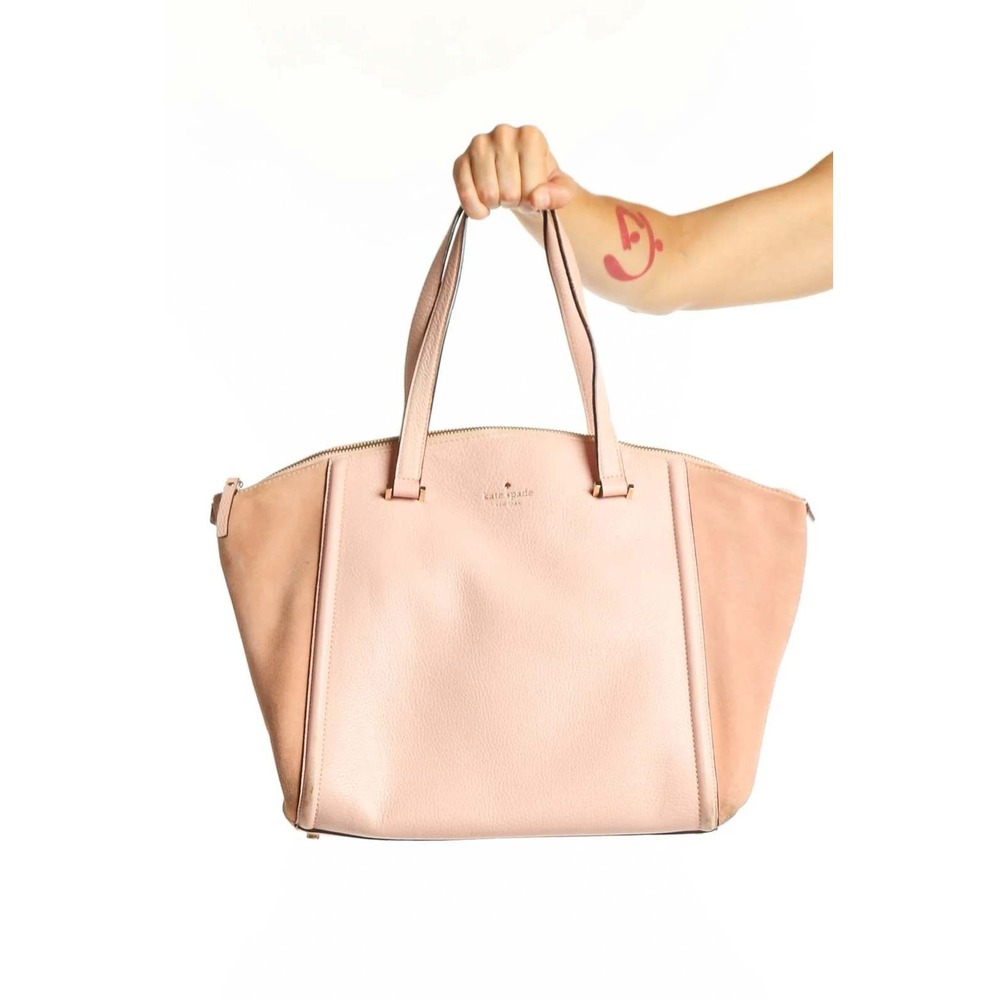 Kate Spade New York Pink Leather Suede Trim Tote Bag Satchel Gold Hardware
